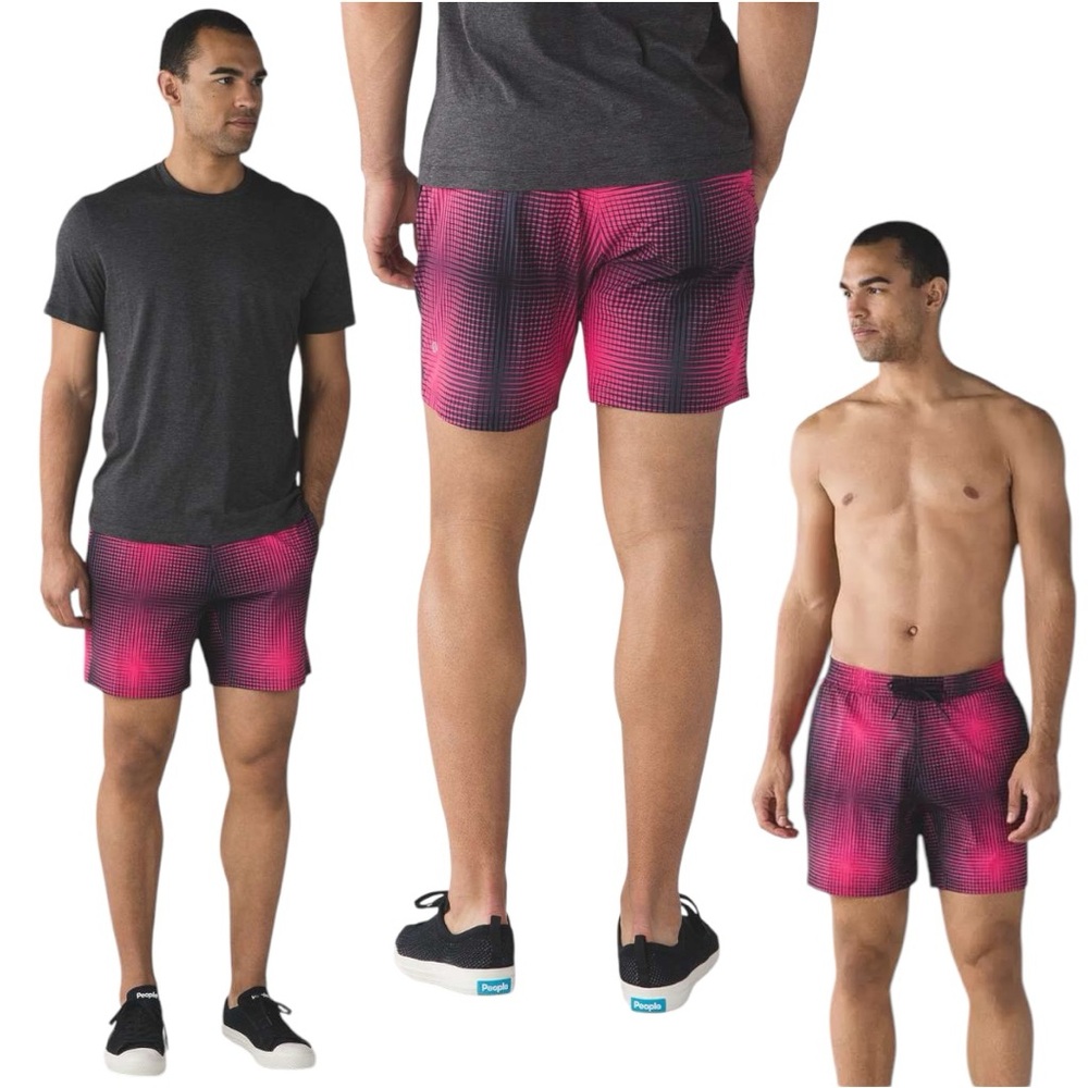 Lululemon Thigh Tide 7" Swim Shorts Lined Spikes Silver Spoon Boom Juice Mens L
